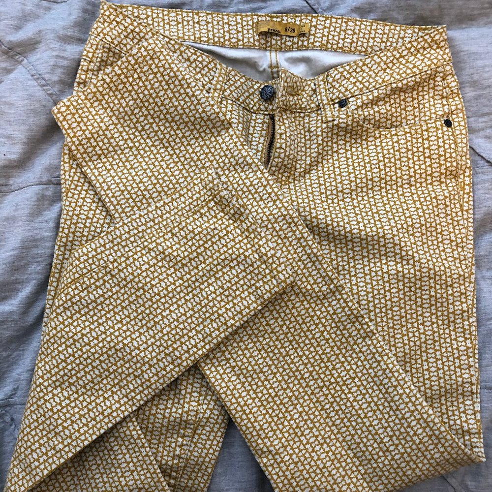Prana yellow pattern straight leg jeans/ pants